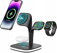 Бездротовий зарядний пристрій Док-Станція 15W 4-в-1 (мобільний телефон, годинник, підставка для заряджання навушників) з нічником