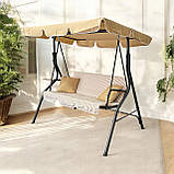 Садова гойдалка з подушками 3-х місна MAS-4003A-STRIPS БЕЖЕВА В ПОЛОСКУ Качеля для саду, городу, тераси, фото 4