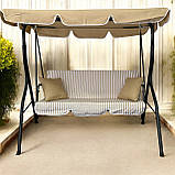 Садова гойдалка з подушками 3-х місна MAS-4003A-STRIPS БЕЖЕВА В ПОЛОСКУ Качеля для саду, городу, тераси, фото 2