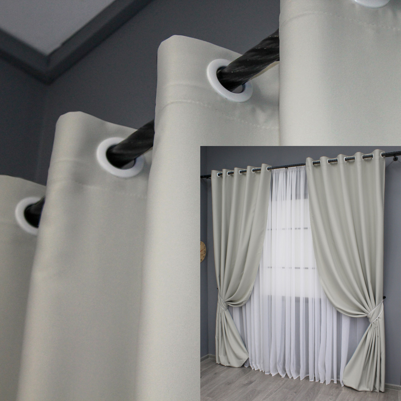 Комплект (2шт. 1,5х2,7м.) штор на люверсах із тканини блекаут "Midnight". Колір світло-сірий. Код 1670ш 37-0209, фото 1