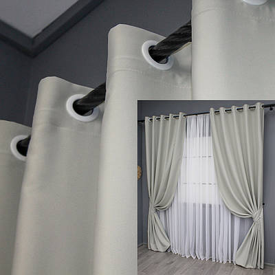 Комплект (2шт. 1,5х2,7м.) штор на люверсах із тканини блекаут "Midnight". Колір світло-сірий. Код 1670ш 37-0209