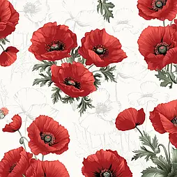 Бязь "Маки" на білому тлі № М-3434