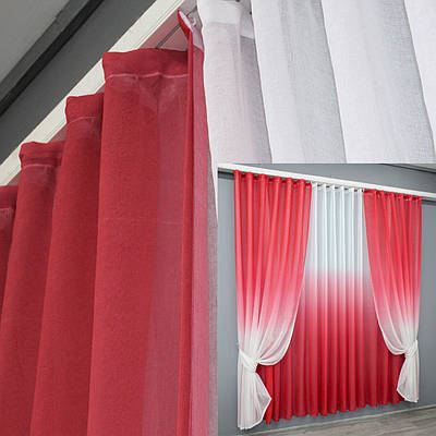 Комплект (4х2,5м.+ 2шт. 1,5х2,5м.) розтяжка "Омбре", із батисту, під льон. Колір червоний з білим. Код 031дк 10-290