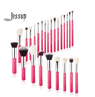 Великий набір професійних косметичних пензлів для макіяжу JESSUP, 25 штук, синтет.ворс + натур.ворс, в малиновому кольорі