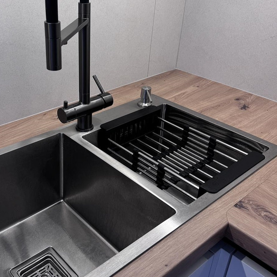 Кошик для кухонної мийки Nett KB-3022 чорний розсувний, фото 1