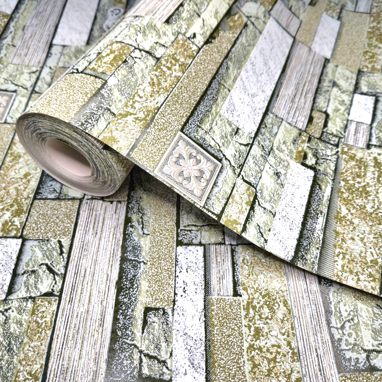 Шпалери вінілові 10.05 × 0.53 м Слов’янські шпалери 9408-04, зелені для спальні, вітальні, коридору, кухні, фото 1