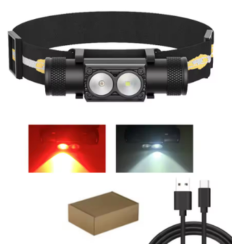 Налобний ліхтарик білий і червоний, без батареї, заряджання через USB Type-C, для астрономії, кемпінгу