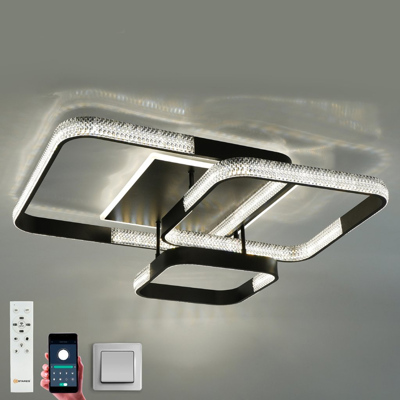 Світлодіодна люстра з пультом керування LUMINARIA AKRILIKA SQUARE 130W 4S BLACK