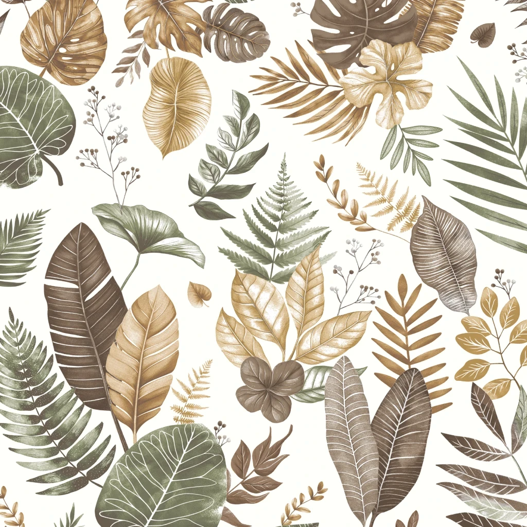 Бязь "Гербарій" листя пальм та монстери на білому тлі № М-3431, фото 1