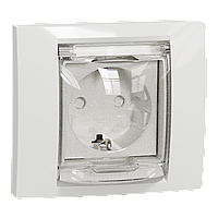 Розетка з з/к, шторками прозорою кришкою IP44, білий