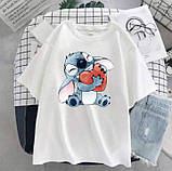 Жіноча повсякденна футболка оверсайз з принтом Стіч, фото 2