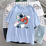 Жіноча повсякденна футболка оверсайз з принтом Стіч, фото 4