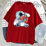 Жіноча повсякденна футболка оверсайз з принтом Стіч, фото 6