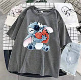 Жіноча повсякденна футболка оверсайз з принтом Стіч, фото 5