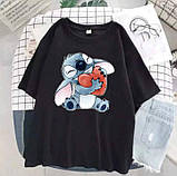 Жіноча повсякденна футболка оверсайз з принтом Стіч, фото 7