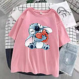 Жіноча повсякденна футболка оверсайз з принтом Стіч, фото 9