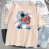 Жіноча повсякденна футболка оверсайз з принтом Стіч, фото 10