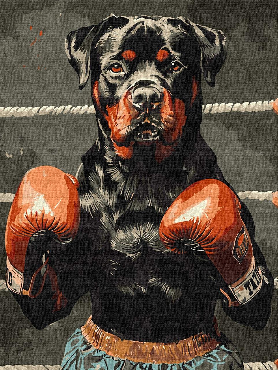 Картина за номерами Тварини. Боксер ротвейлер 30*40 см Ідейка KHO 6647, фото 1