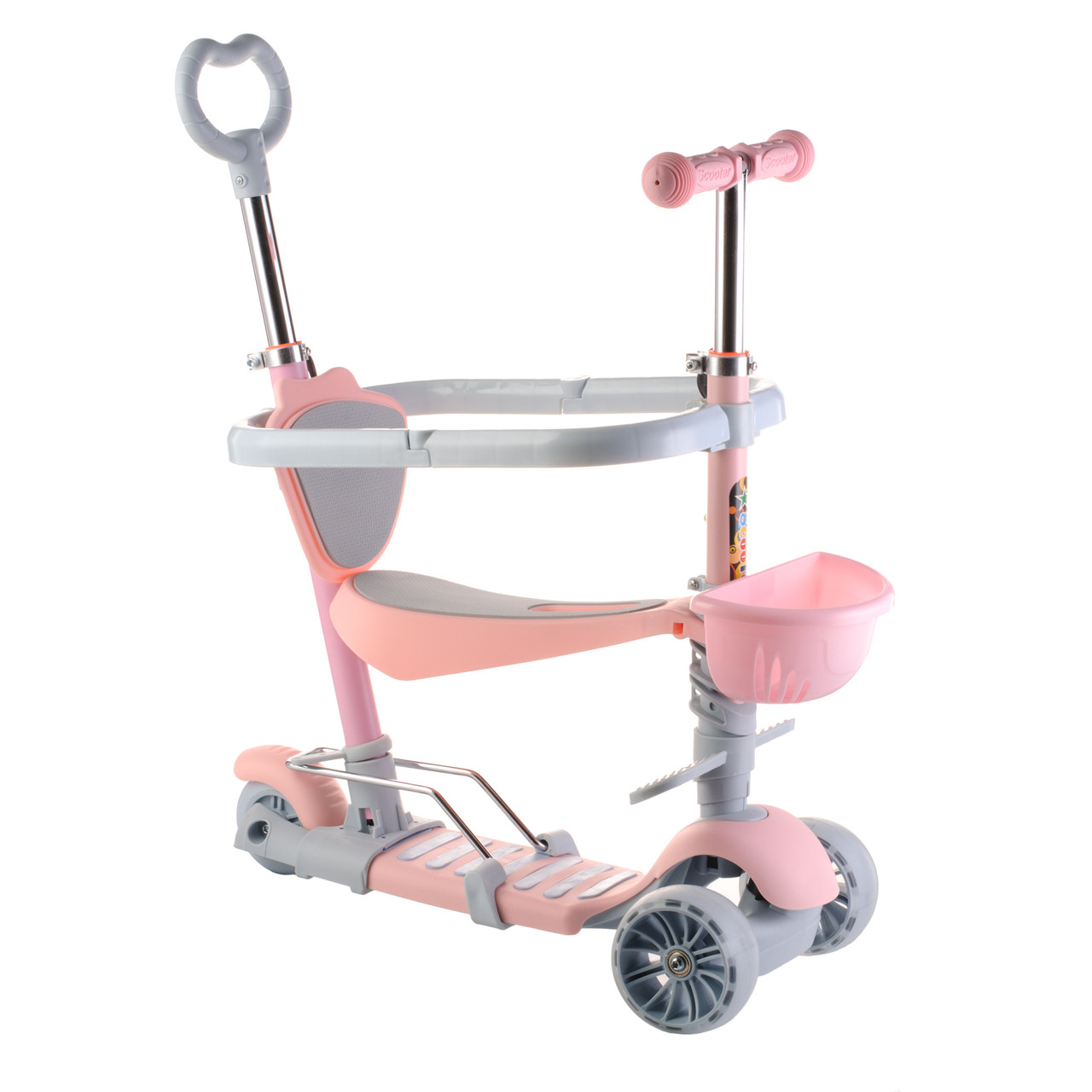 Триколісний самокат Scooter 5 в 1 "Рожевий" з бортиком 1+