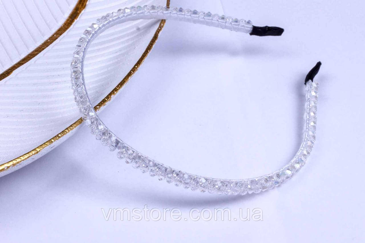 Обруч на голову з білими намистинами, фото 1