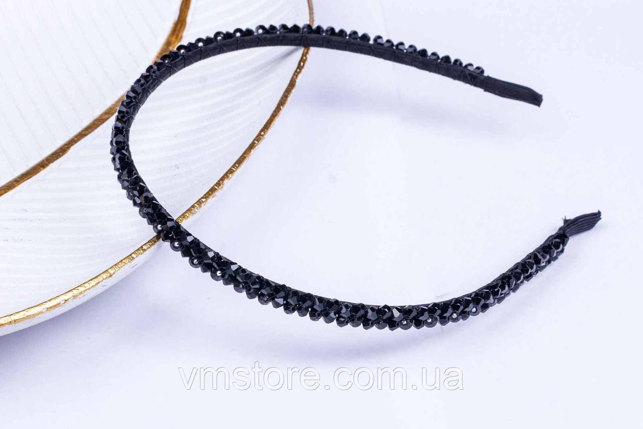 Чорний обідок для волосся з кришталевими намистинами, фото 1