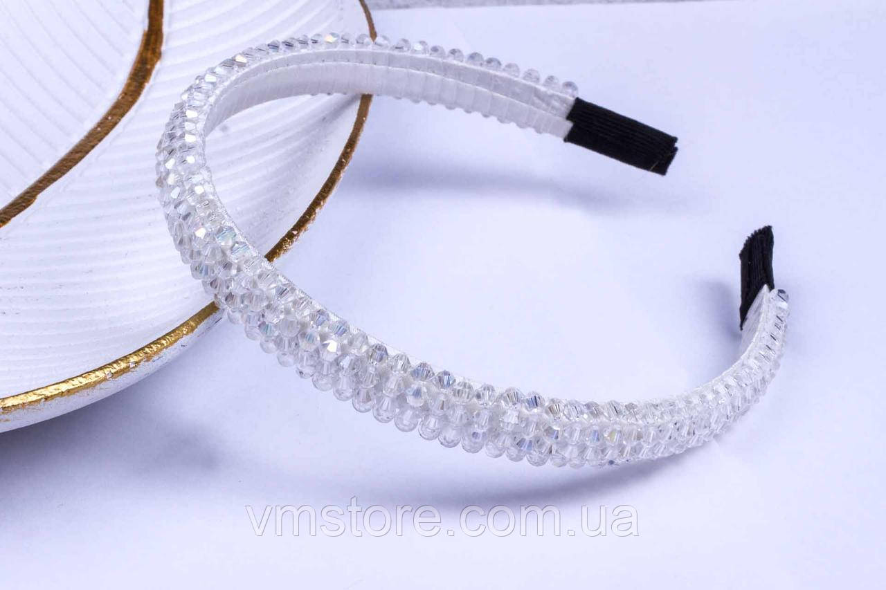Обруч для волосся з кришталевими намистинами, ошатний обідок на голову, білий обруч, фото 1