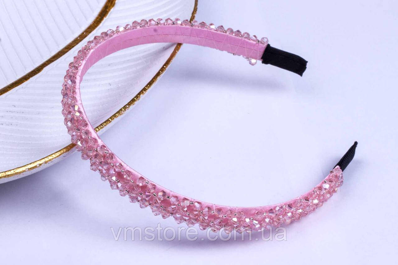 Обруч для волосся з кришталевими намистинами, ошатний обідок на голову, рожевий обруч, фото 1