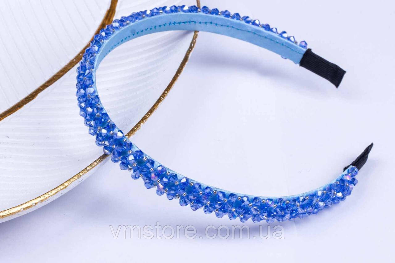 Обруч для волосся з кришталевими намистинами, ошатний обідок на голову, блакитний обруч, фото 1