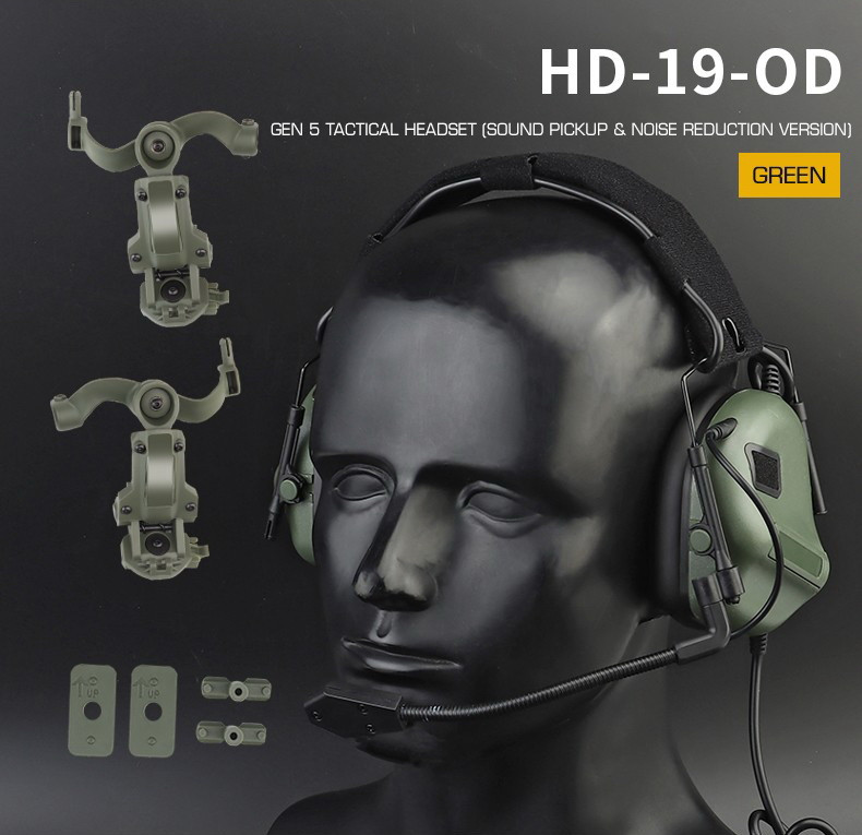 Активні навушники з мікрофоном Wosport HD-19 Gen 5 Олива + Чебурашки, фото 1