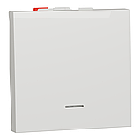 Вимикач 1-клавішний кнопковий, з підсвіткою 10 А білий Unica New, фото 2