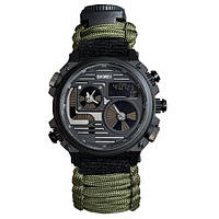 Часы SKMEI 2202AG PARACORD: стильные военные часы с компасом, термометром и свистком для настоящих искателей приключений