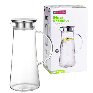 Графин скляний Kamille KM-9033 зі сталевим корком 1.2л
