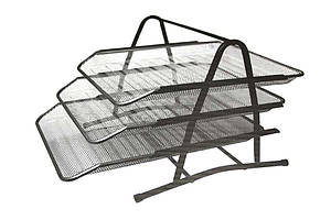 Лоток для паперів металевий горизонтальний на 3 відділення ООПТ чорний