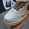 Чоловічі Кросівки Nike Air Force 1 low essential mocco brown white Найк Аір Форс бежеві шкіряні низькі, фото 5