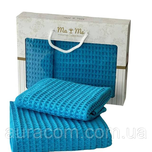 Вафельні рушники, у наборі дві штуки, лазне та для обличчя, Ma Me, By Ido, Туреччина Блакитні вафельні рущники в коробці,поларунок на 8 березня