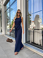 Синій літник комбінезон з широкими штанами з креп жниварки