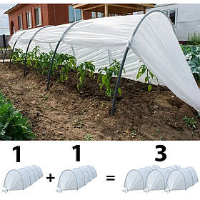 Комплект 1+1=3 парник 8 м "Пролісок" (3+3+2 м) Щільність агроволокна 42 г/м2 Теплиці для городу під розсаду