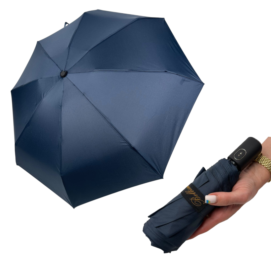 Жіноча компактна однотонна складна парасоля-автомат на 8 спиць від Bellissimo, темно-синій, SL 02402-6