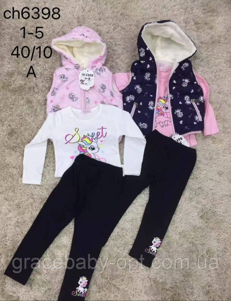 Костюм 3 в 1 для дівчат оптом, S&D, 1-5 рр., № CH-6398, фото 1