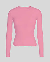 Бавовняна футболка-лонгслів приталена рожева баблгам