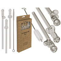 Скляні соломинки для вечірок в формі пеніса Glass Drinking Straw Willy (в наборі 4 трубочки та щіточка)