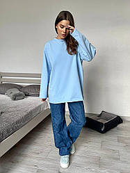 Бавовняна футболка-лонгслів оверсайз блакитна