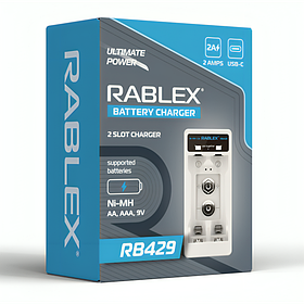 Зарядний пристрій RABLEX RB429 на 2 аккумулятори (АА/ААА/крона)