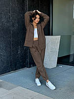 Жіночий спортивний костюм на флісі з кофтою на блискавці Коричневий 42/44