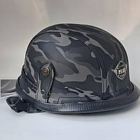 Шлем-каска немецкая Эко-кожа чёрная матовая комуфляж