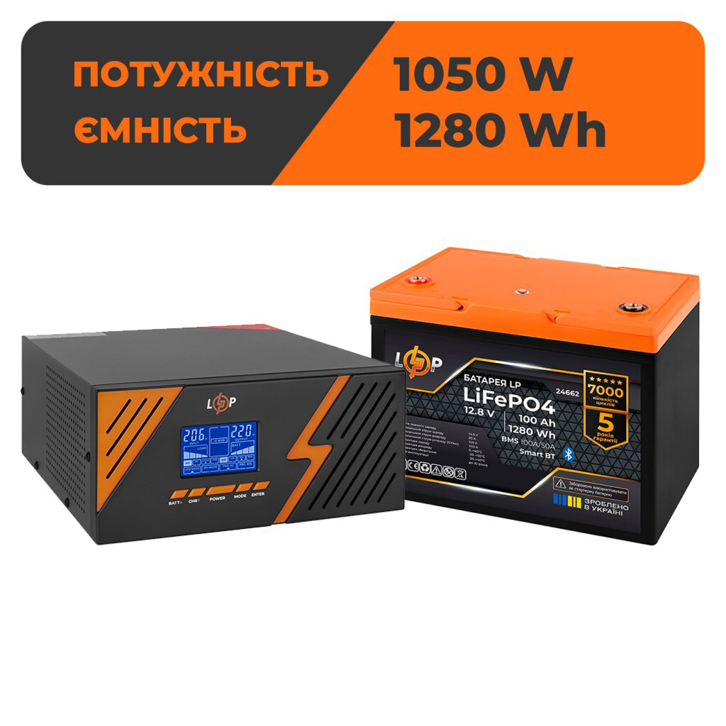 Комплект резервного живлення LogicPower B1500 + літієва (LiFePO4) батарея 1280Wh