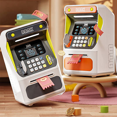 Розвиваюча інтерактивна іграшка для дитини сейф банкомат скарбничка з функцією FaceID звук підсвічування