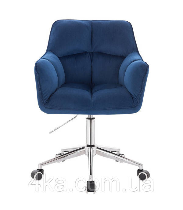 Крісло на колесах HR550K, велюр, синє, база золото, фото 1