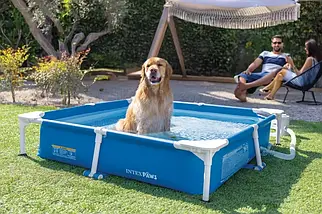Басейн каркасний квадратний для домашніх тварин (152x152x30,5см, фільтр, тент, скіммер) Intex 48402 NP Синій, фото 2