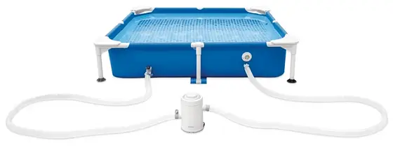 Басейн каркасний квадратний для домашніх тварин (152x152x30,5см, фільтр, тент, скіммер) Intex 48402 NP Синій, фото 5